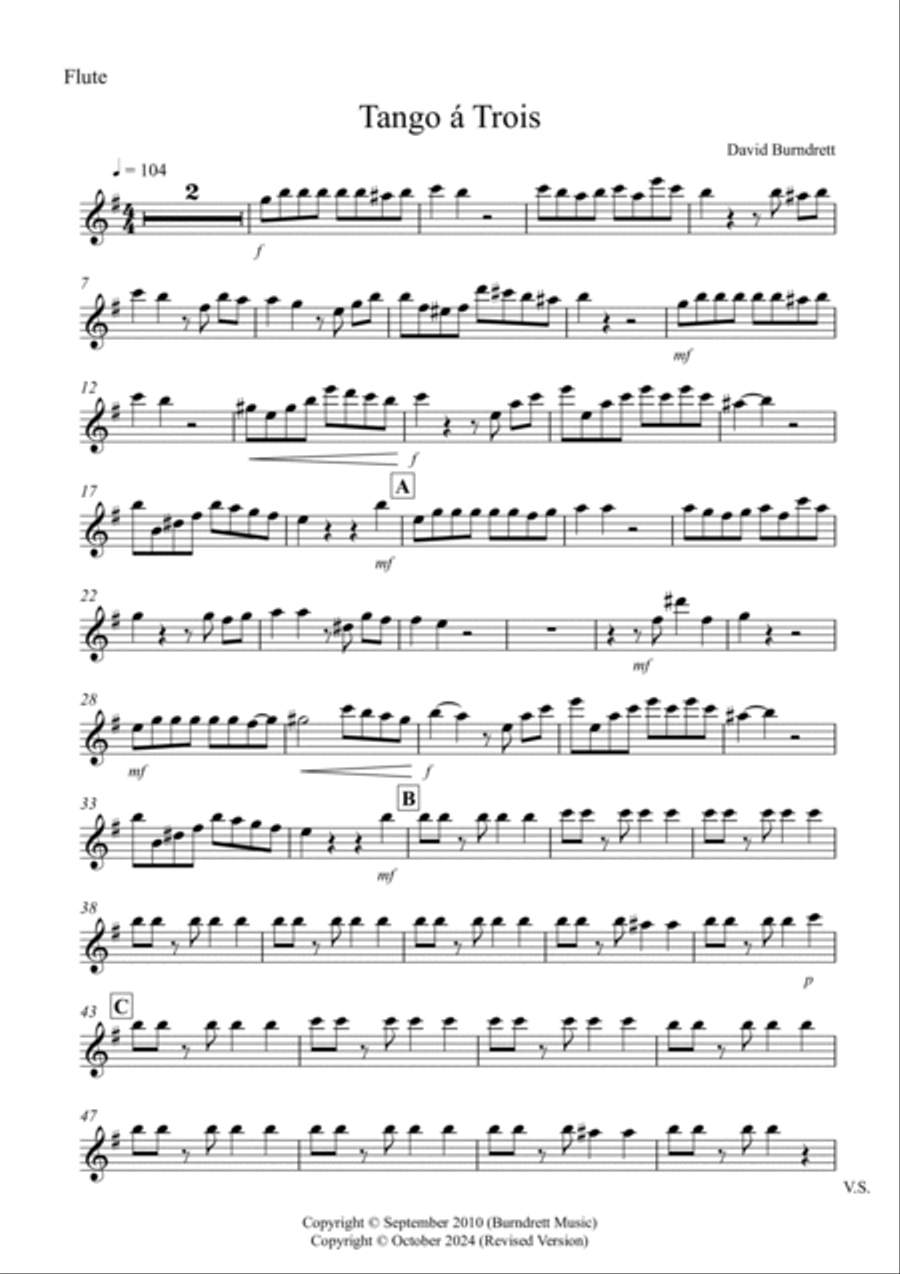 Tango a Trios for Flute, Tenor Saxophone and Trombone Trio Small Ensemble scores gallery preview page 4