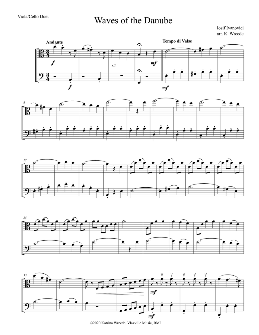 Book cover for Waves of the Danube for Viola and Cello Duet