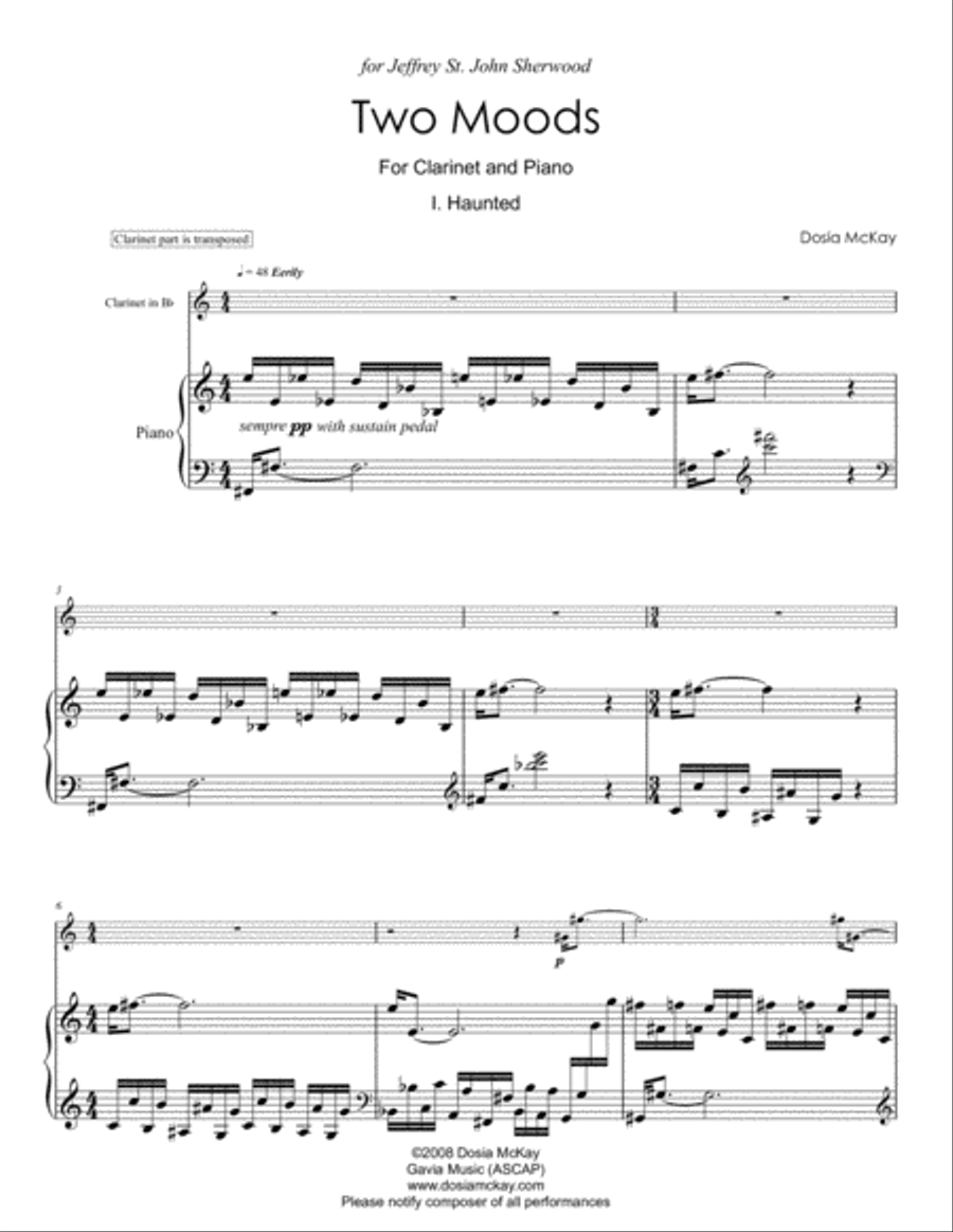 Two Moods for Clarinet and Piano Clarinet Solo scores gallery preview page 2