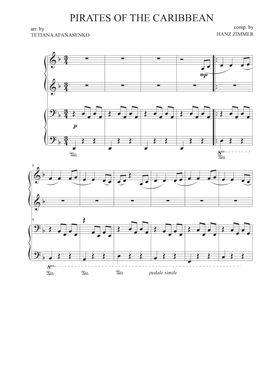 He's A Pirate He's A Pirate Easy Piano scores gallery preview page 1