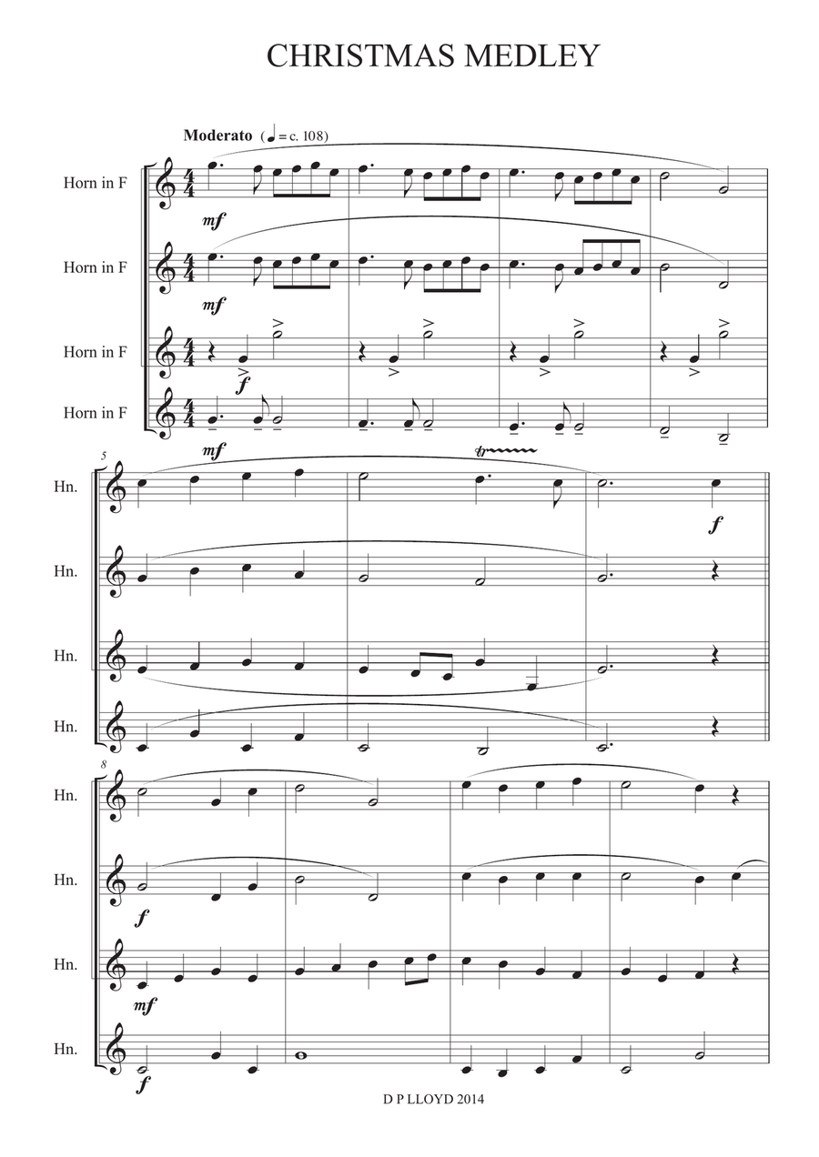 Christmas Medley - French Horn Quartet Brass Quartet scores gallery preview page 1