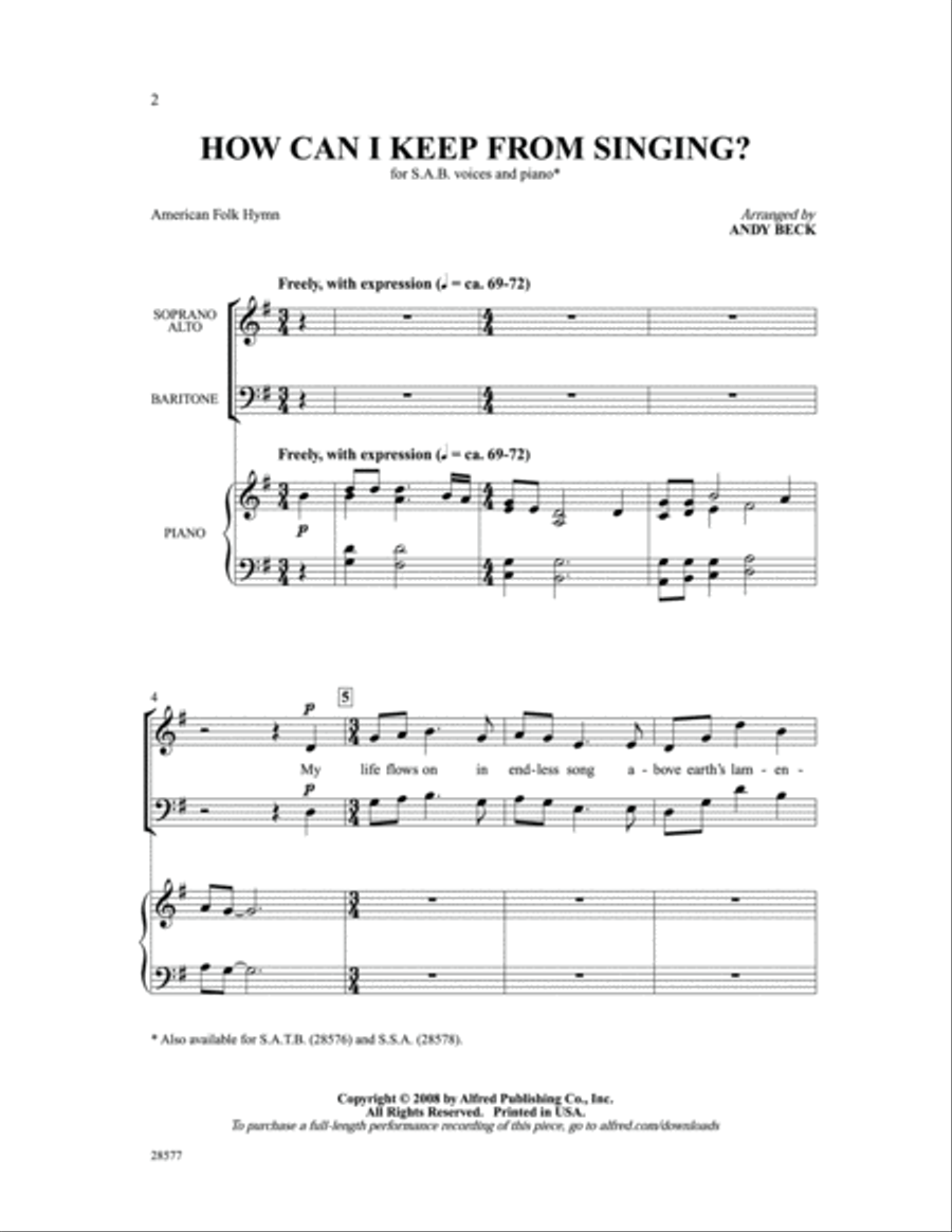 How Can I Keep from Singing? 3-Part scores gallery preview page 2
