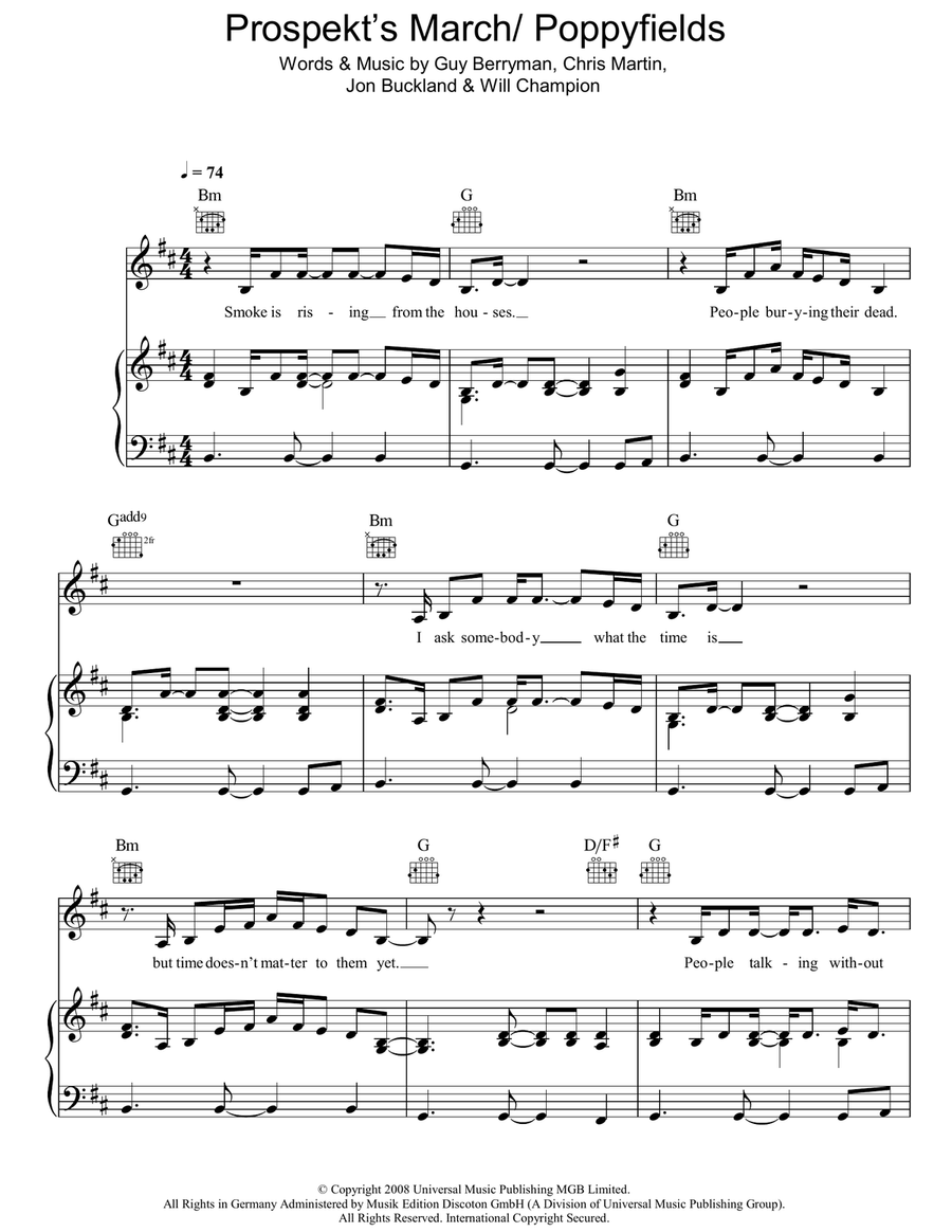 Prospekt's March / Poppyfields Piano, Vocal, Guitar scores gallery preview page 1
