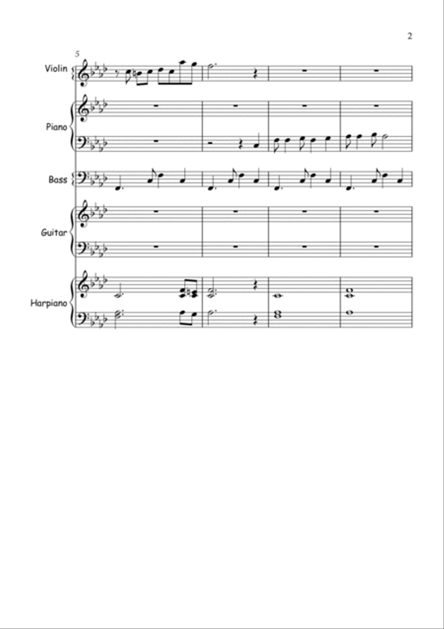 Hacen Falta Dos (It Takes Two) - Music score for tango ensemble (violin, guitar, keyboard, bass) Chamber Orchestra scores gallery preview page 3