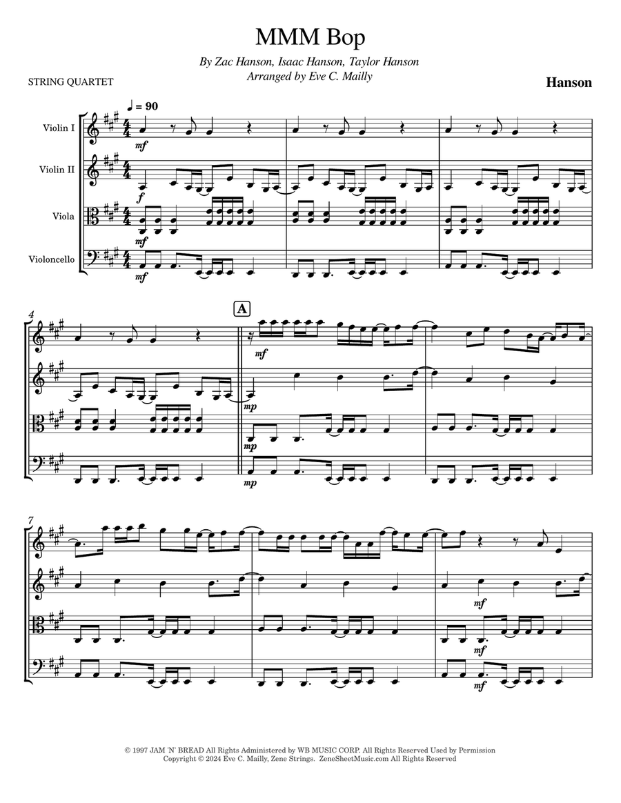 Mmm Bop String Quartet scores gallery preview page 1