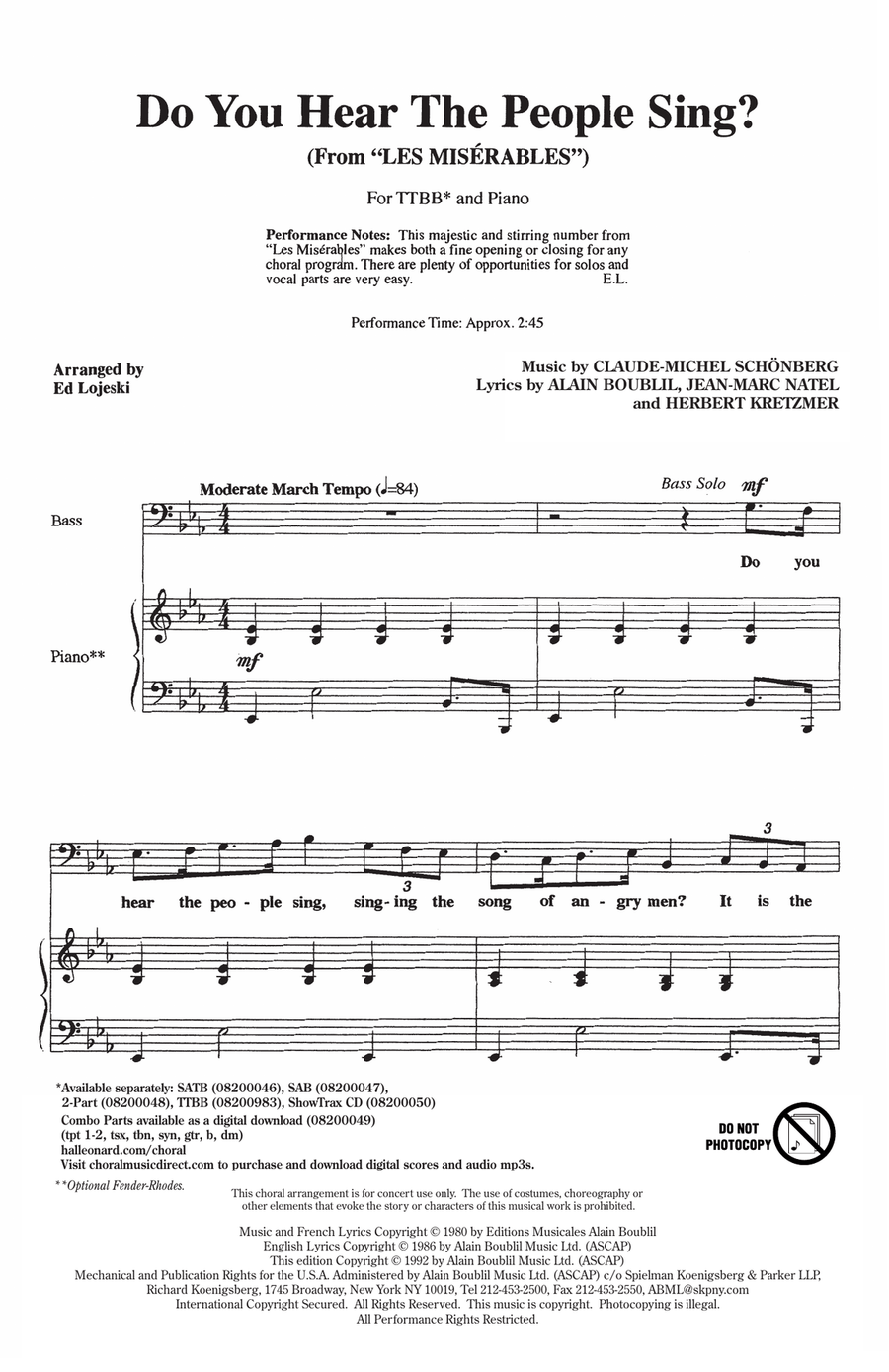 Do You Hear The People Sing? (from Les Miserables) (arr. Ed Lojeski) TTBB scores gallery preview page 1