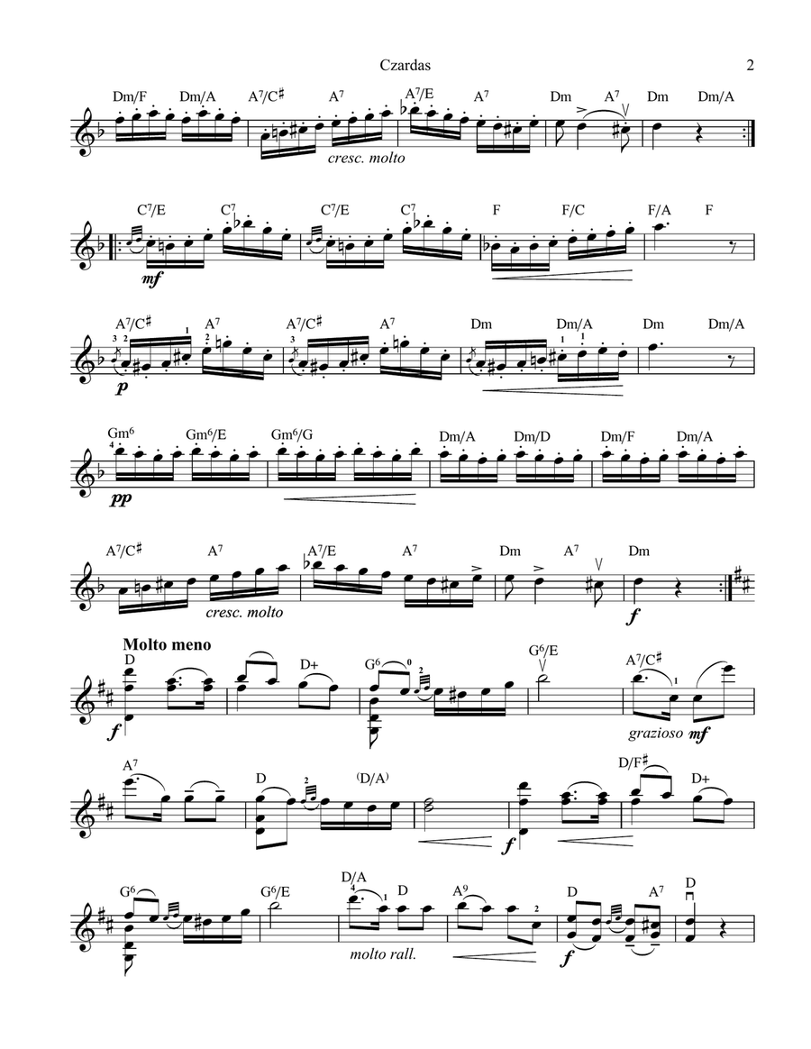 Czardas for violin with guitar chords (lead sheet) Violin scores gallery preview page 2