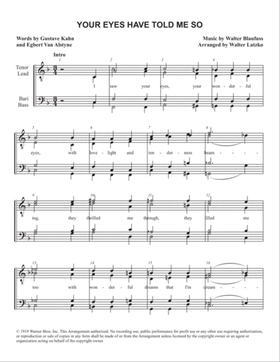 YOUR EYES HAVE TOLD ME SO TTBB scores gallery preview page 1