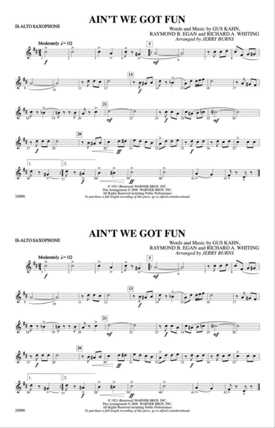 Ain't We Got Fun: E-flat Alto Saxophone Marching Band scores gallery preview page 1