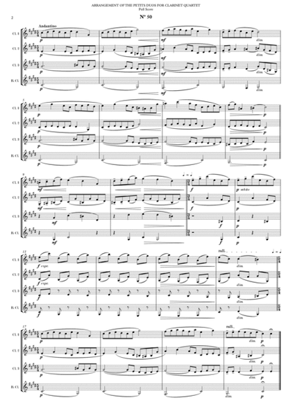ARRANGEMENT OF THE PETITS DUOS FOR CLARINET QUARTET Nº 49 & 50 image number null