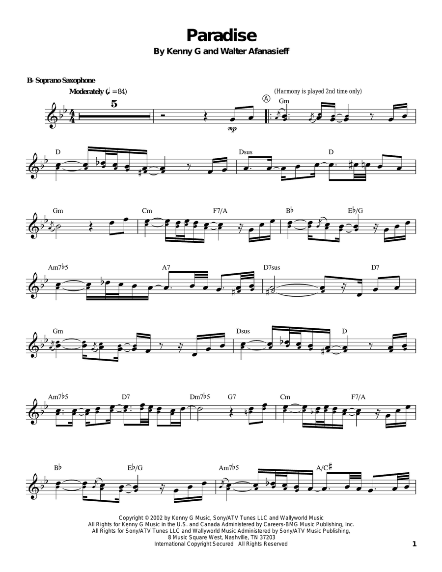Paradise Soprano Saxophone scores gallery preview page 1