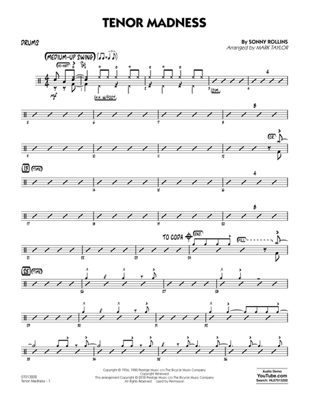 Tenor Madness (arr. Mark Taylor) - Drums