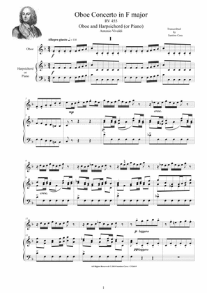 Vivaldi - Oboe Concerto in F major RV 455 for Oboe and Harpsichord (or Piano)