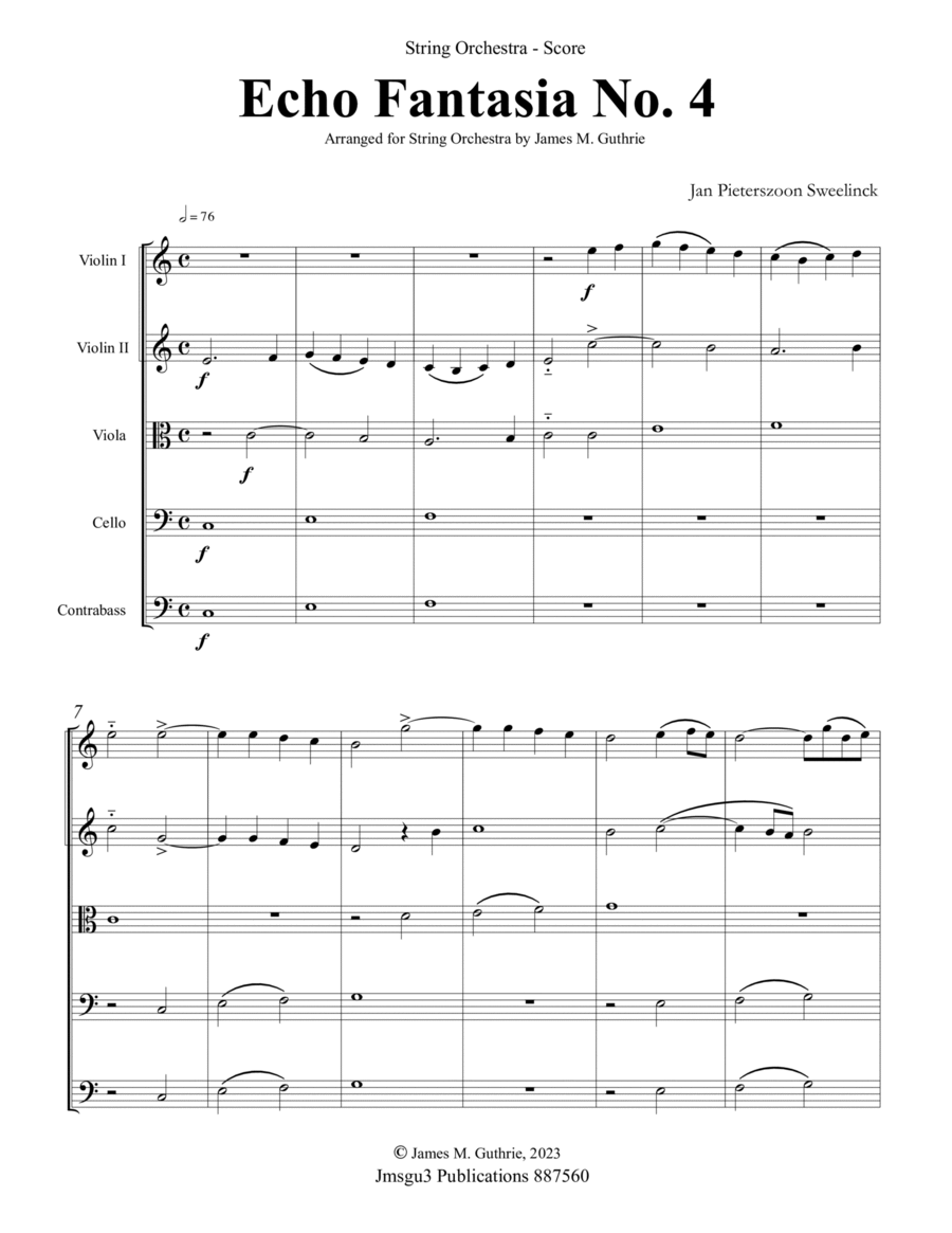 Sweelinck: Echo Fantasia No. 4 for String Orchestra - Score Only image number null