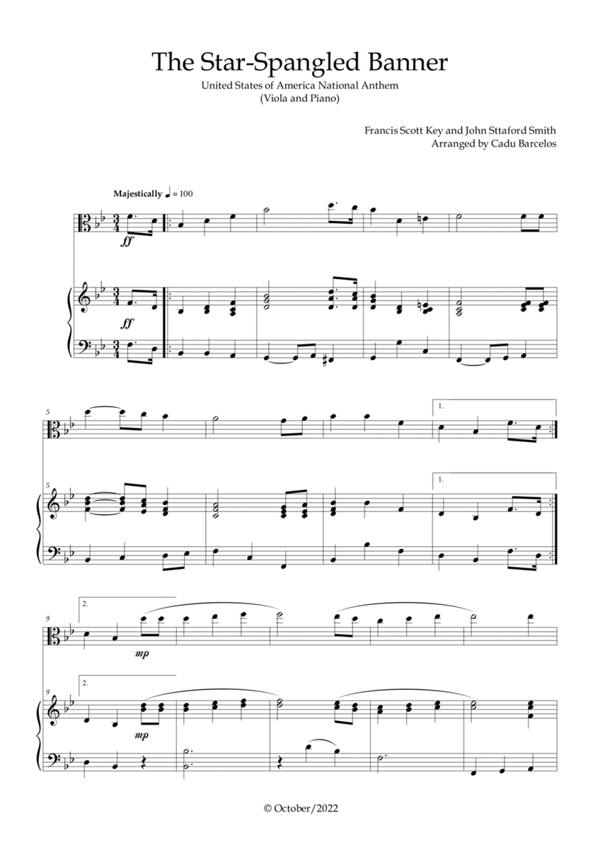 The Star-Spangled Banner - EUA Hymn (Viola and Piano) image number null