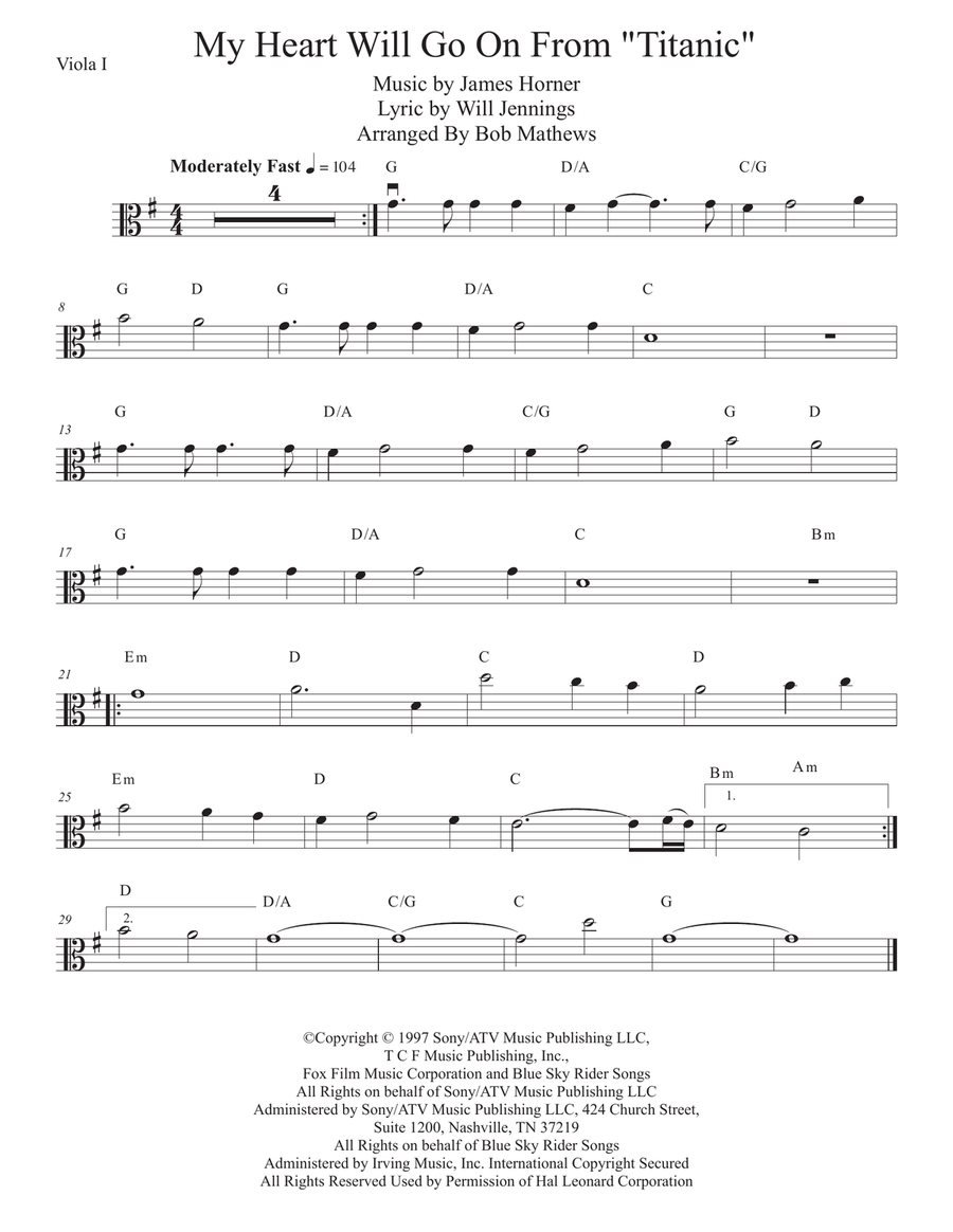 My Heart Will Go On (Love Theme from Titanic) Viola Solo scores gallery preview page 1
