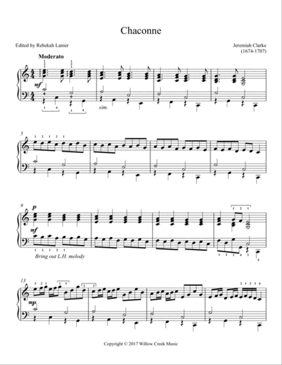 Chaconne by Jeremiah Clarke - solo lever or pedal harp Pedal Harp scores gallery preview page 2