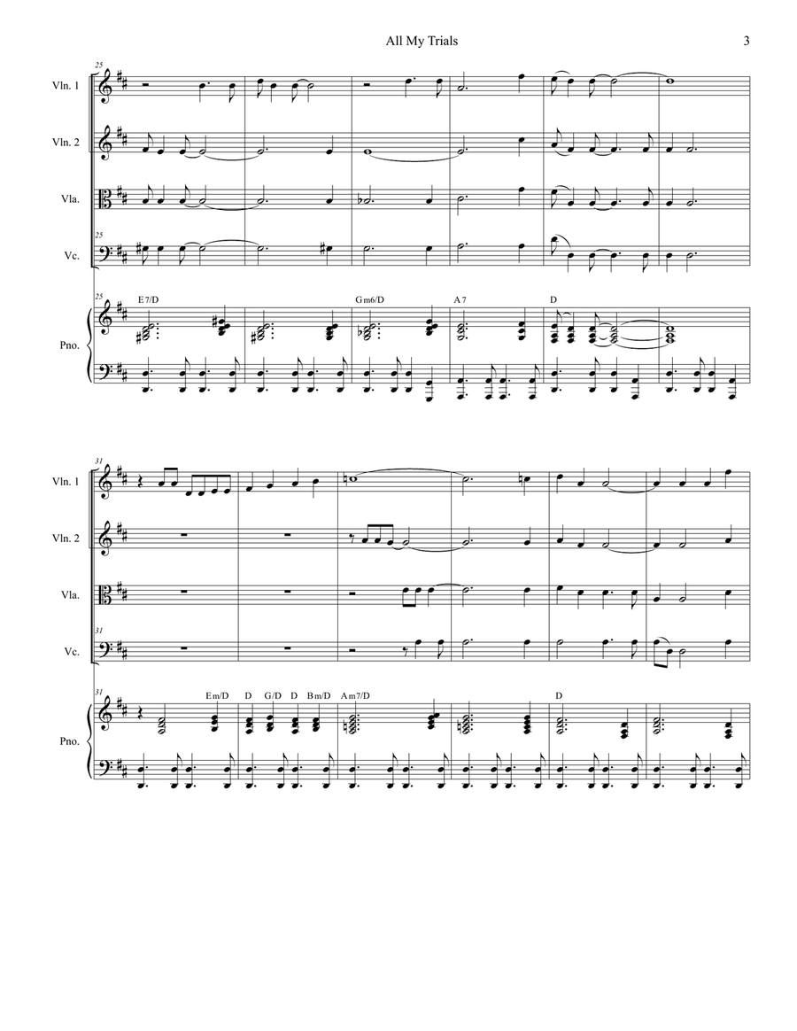 All My Trials (with Steal Away To Jesus) (for String Quartet and Piano) Piano Quintet scores gallery preview page 4