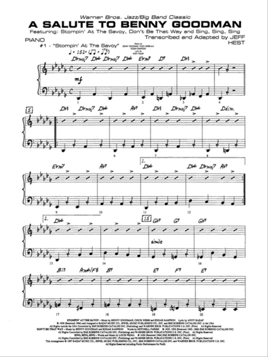A Salute to Benny Goodman: Piano Accompaniment Jazz Ensemble scores gallery preview page 1