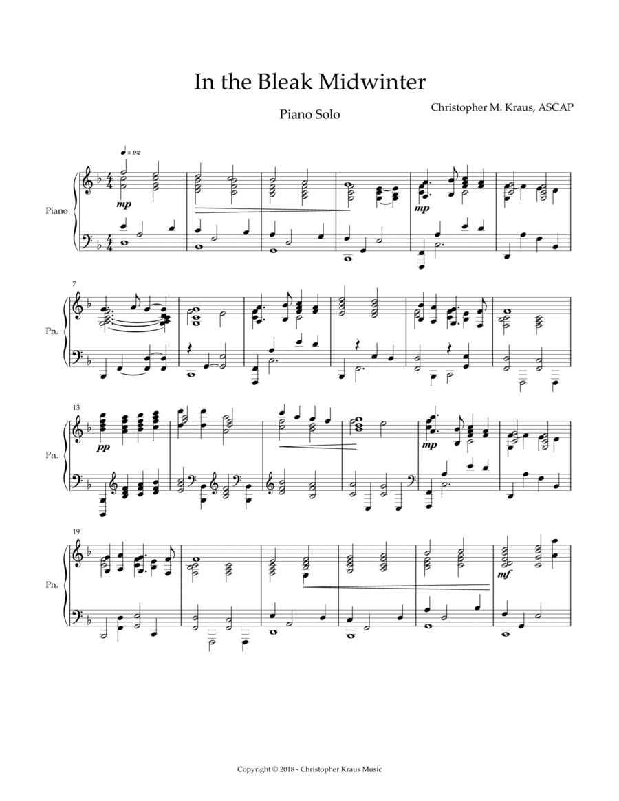 In The Bleak Midwinter (Piano Solo) by Gustav Holst Piano Solo - Digital Sheet Music