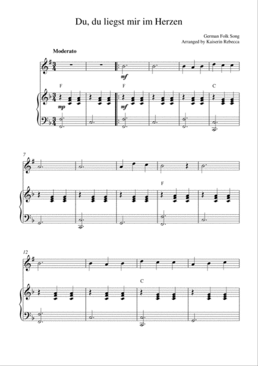 Du, du liegst mir im Herzen (You, you are in my heart) Trumpet Solo scores gallery preview page 1