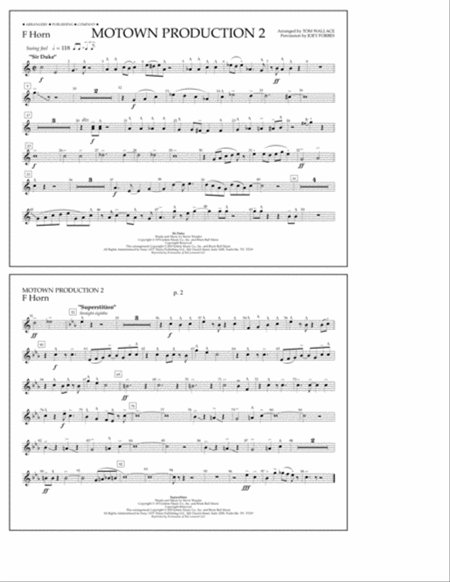 Motown Production 2 (arr. Tom Wallace) - F Horn Marching Band scores gallery preview page 1
