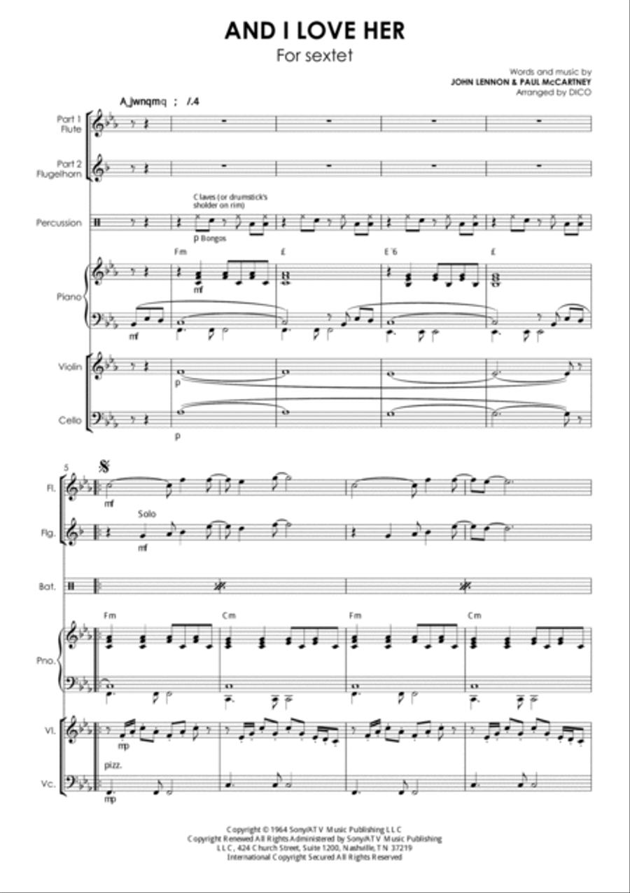 And I Love Her Small Ensemble scores gallery preview page 2