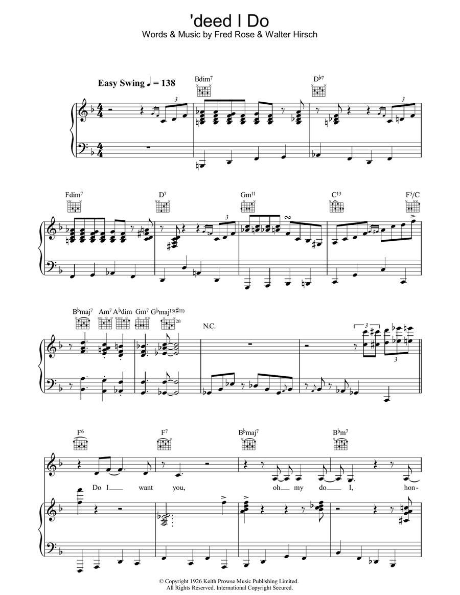 'Deed I Do Piano, Vocal, Guitar scores gallery preview page 1