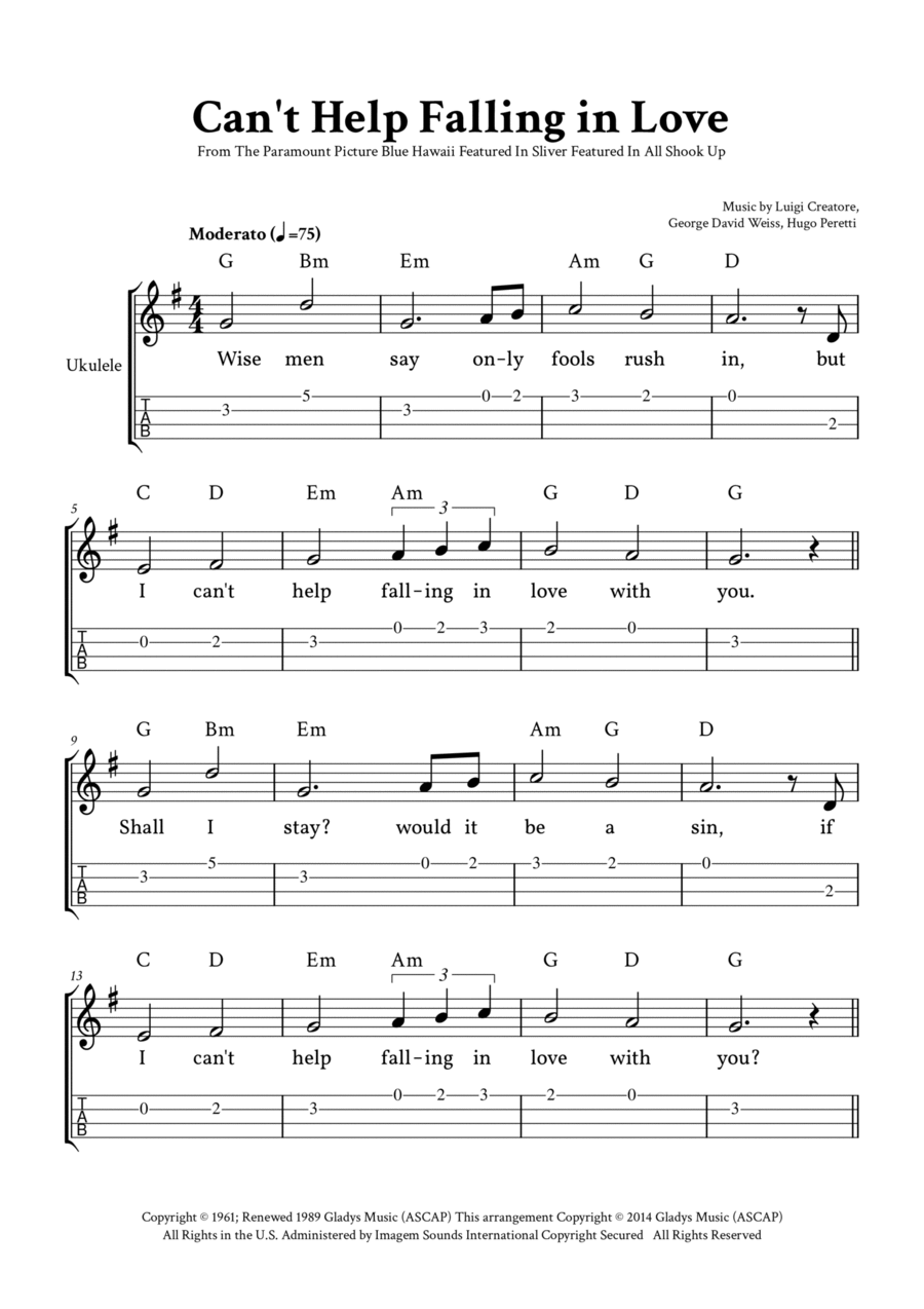 Can't Help Falling In Love Ukulele scores gallery preview page 1