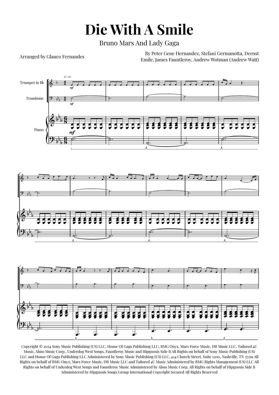 Die With A Smile Brass Duet scores gallery preview page 1