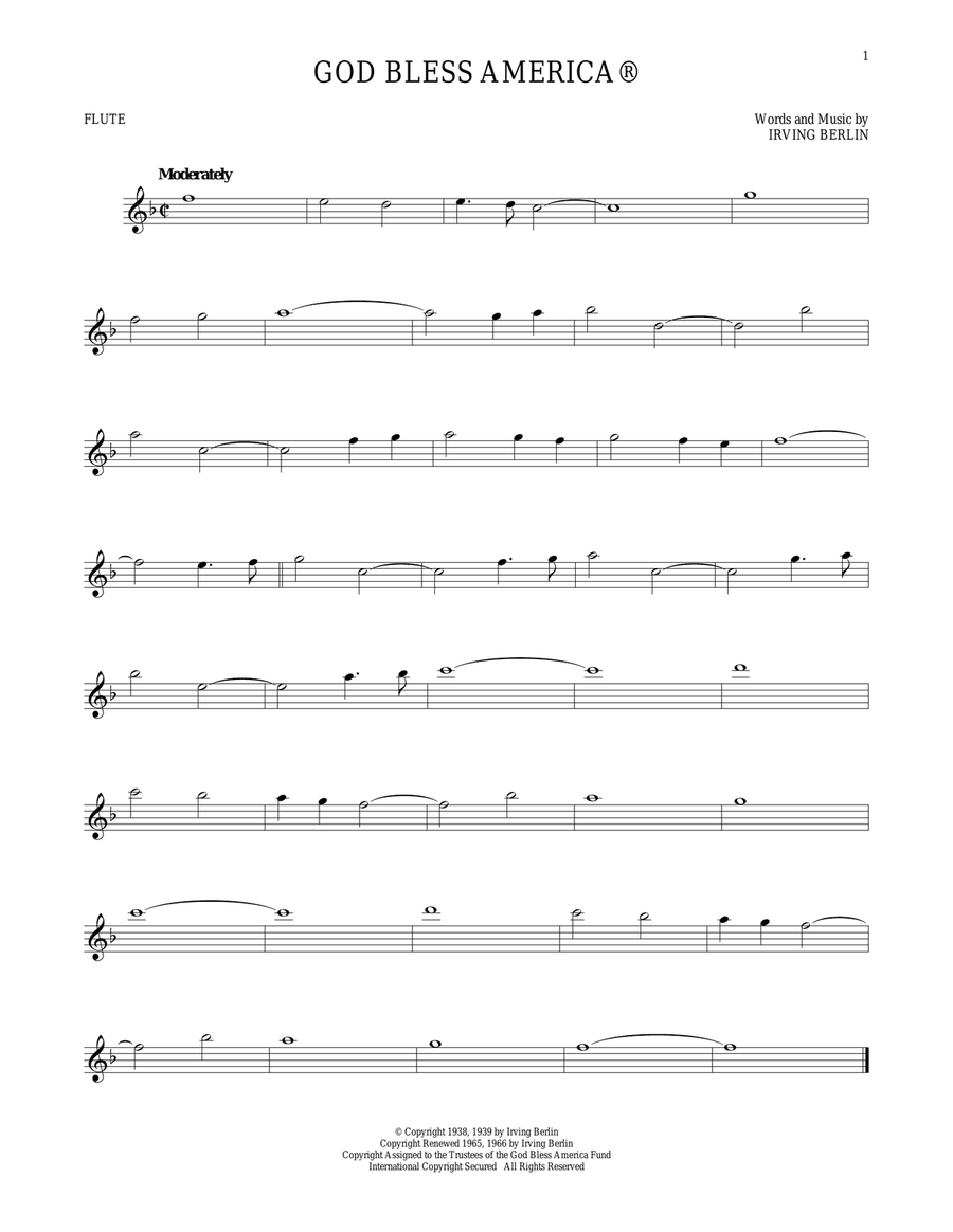 God Bless America God Bless America Flute Solo scores gallery preview page 1