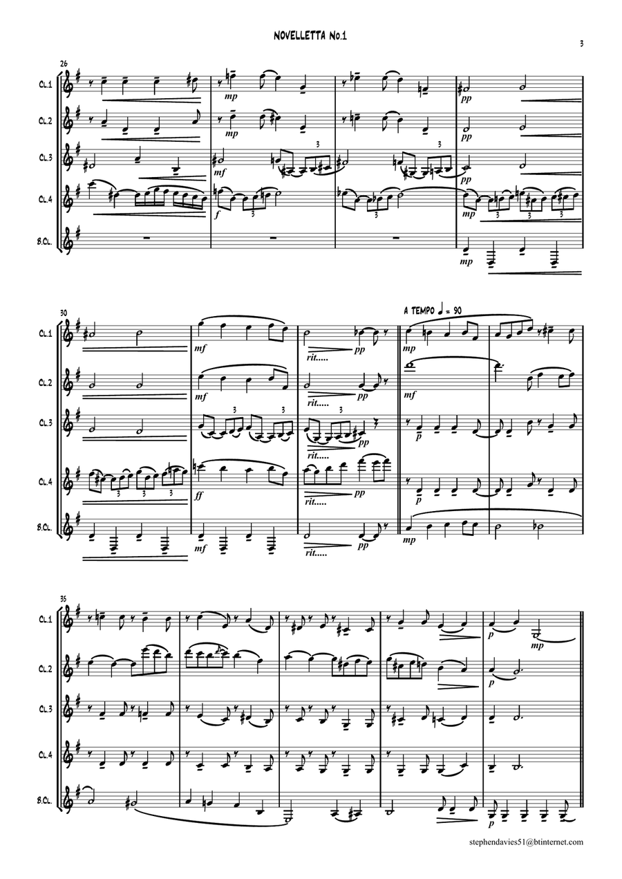 'Novelletta No.1' By Alfredo d'Ambrosio for Clarinet Quintet Clarinet Quintet scores gallery preview page 3