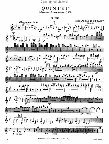 Quintet In B Flat Major For Flute, Clarinet, Horn, Bassoon & Piano
