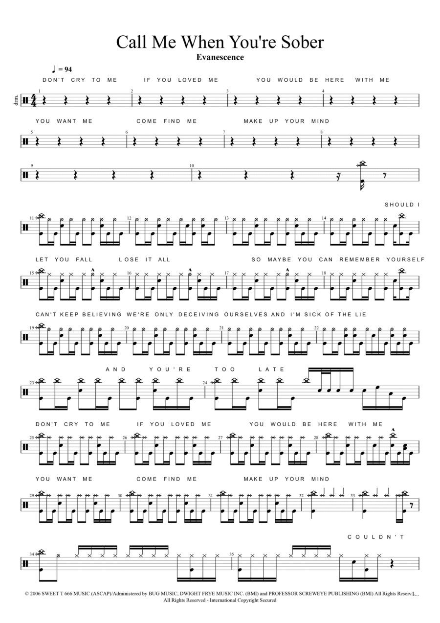 Call Me When You're Sober Drum Set scores gallery preview page 1