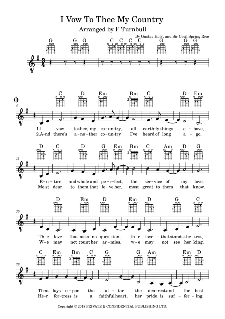 I Vow To Thee My Country (arr) Piano, Vocal, Guitar scores gallery preview page 1