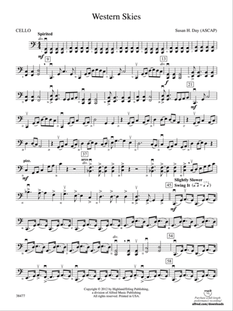 Western Skies: Cello Western Skies: Cello String Orchestra scores gallery preview page 1