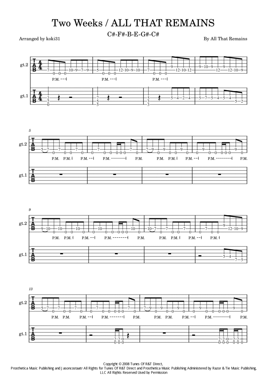 Two Weeks Guitar Tablature scores gallery preview page 1