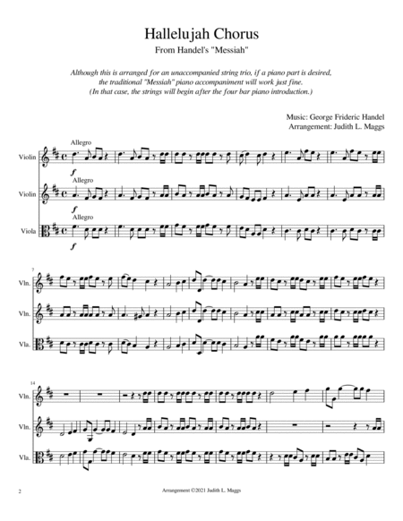 Hallelujah Chorus for 2 Violins and Viola image number null