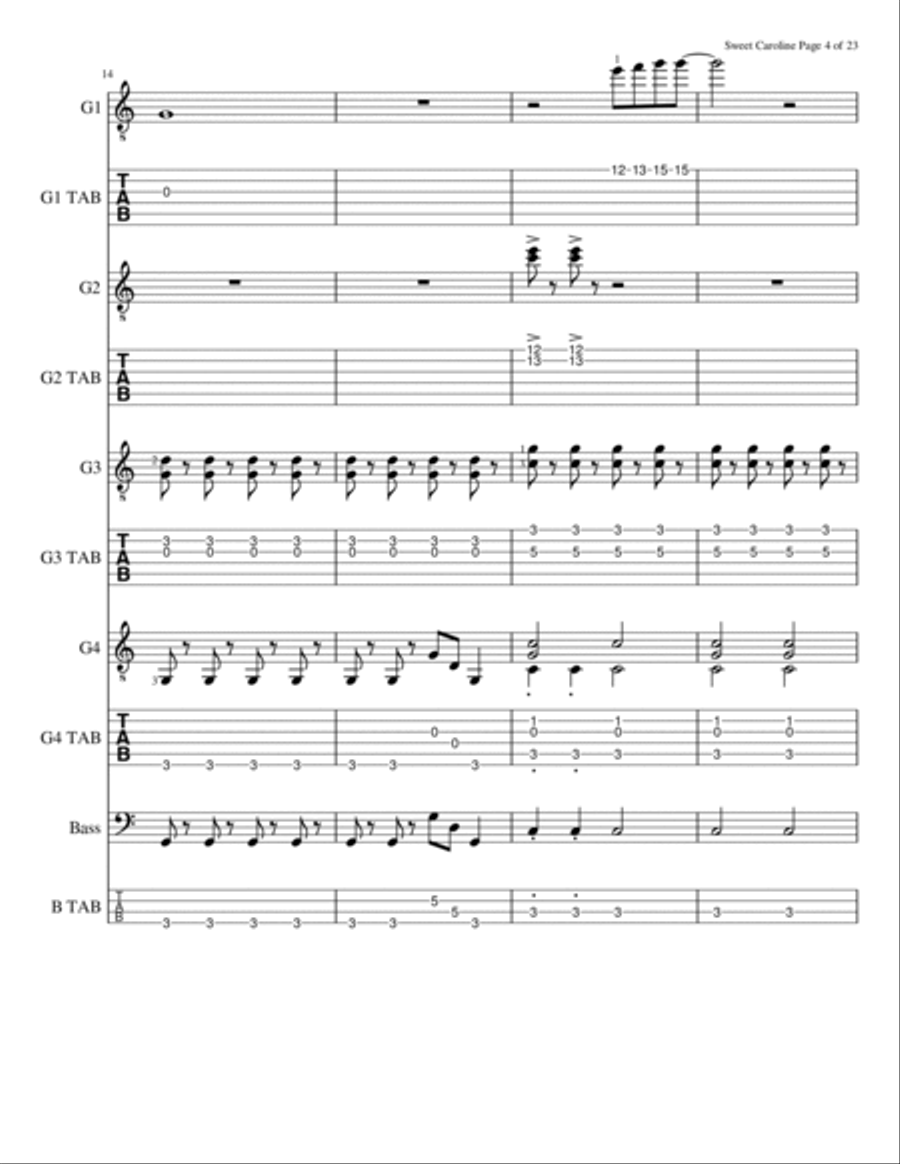 Sweet Caroline Acoustic Guitar scores gallery preview page 5