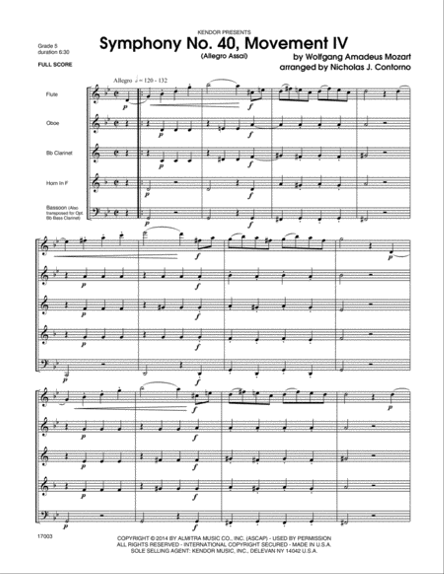 Symphony No. 40, Movement IV (Allegro Assai) Woodwind Quintet scores gallery preview page 2
