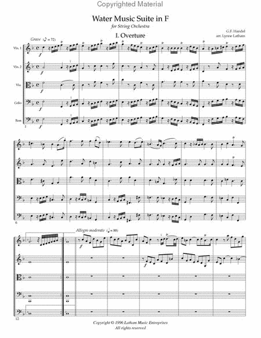 The Water Music for String Orchestra - Score