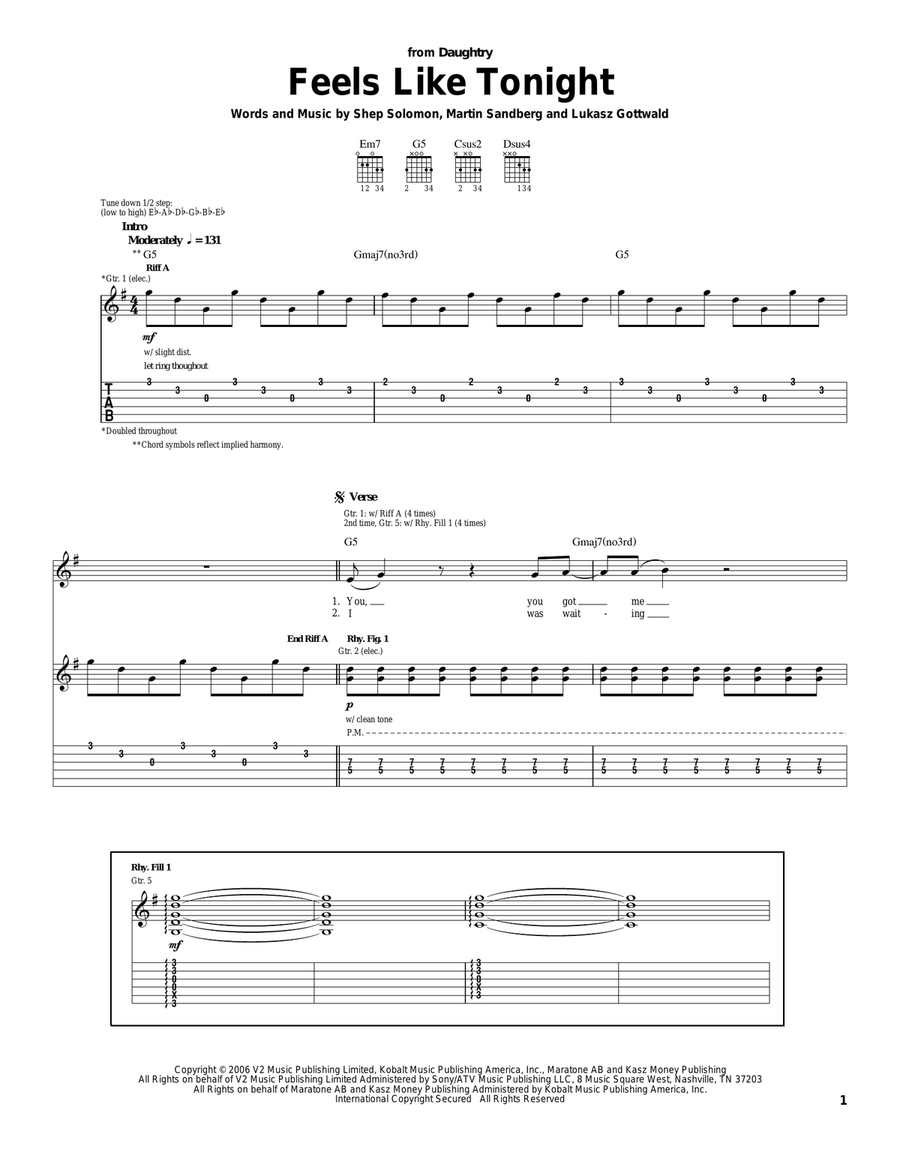 Feels Like Tonight Acoustic Guitar scores gallery preview page 1