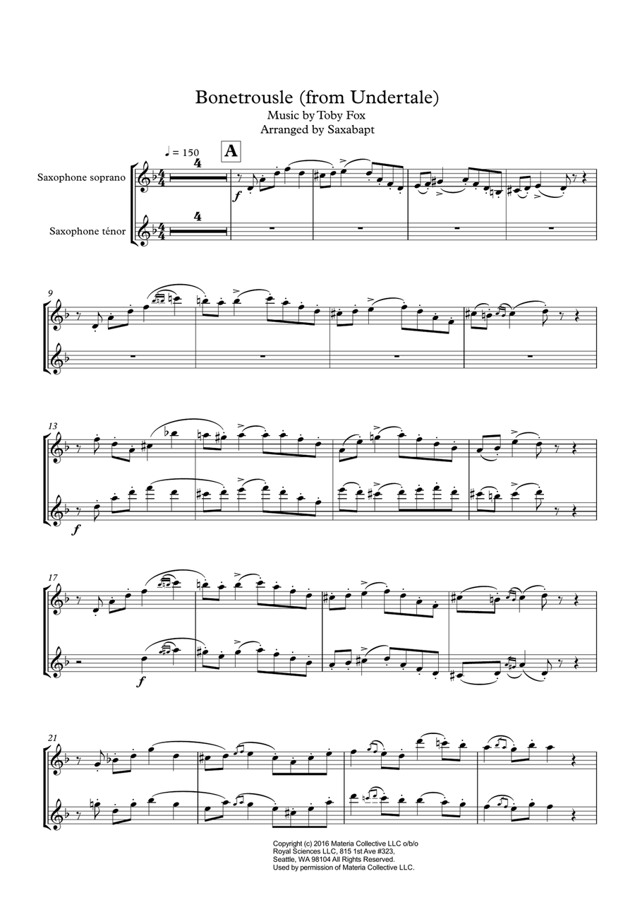 Bonetrousle (from Undertale) Woodwind Duet scores gallery preview page 1