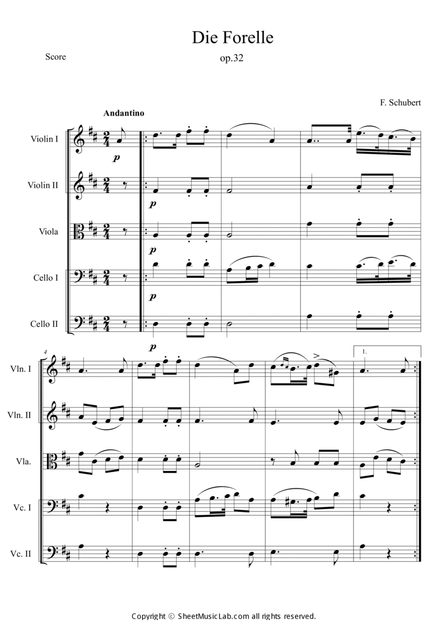 Die Forelle (The Trout) String Quintet scores gallery preview page 1