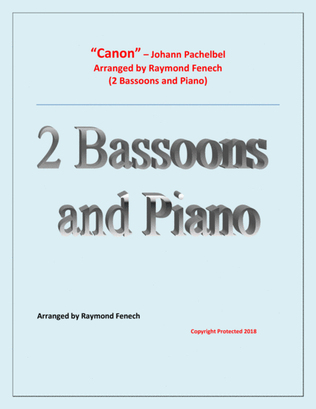 Book cover for Canon - Johann Pachebel - 2 Bassoons and Piano - Intermediate/Advanced Intermediate level