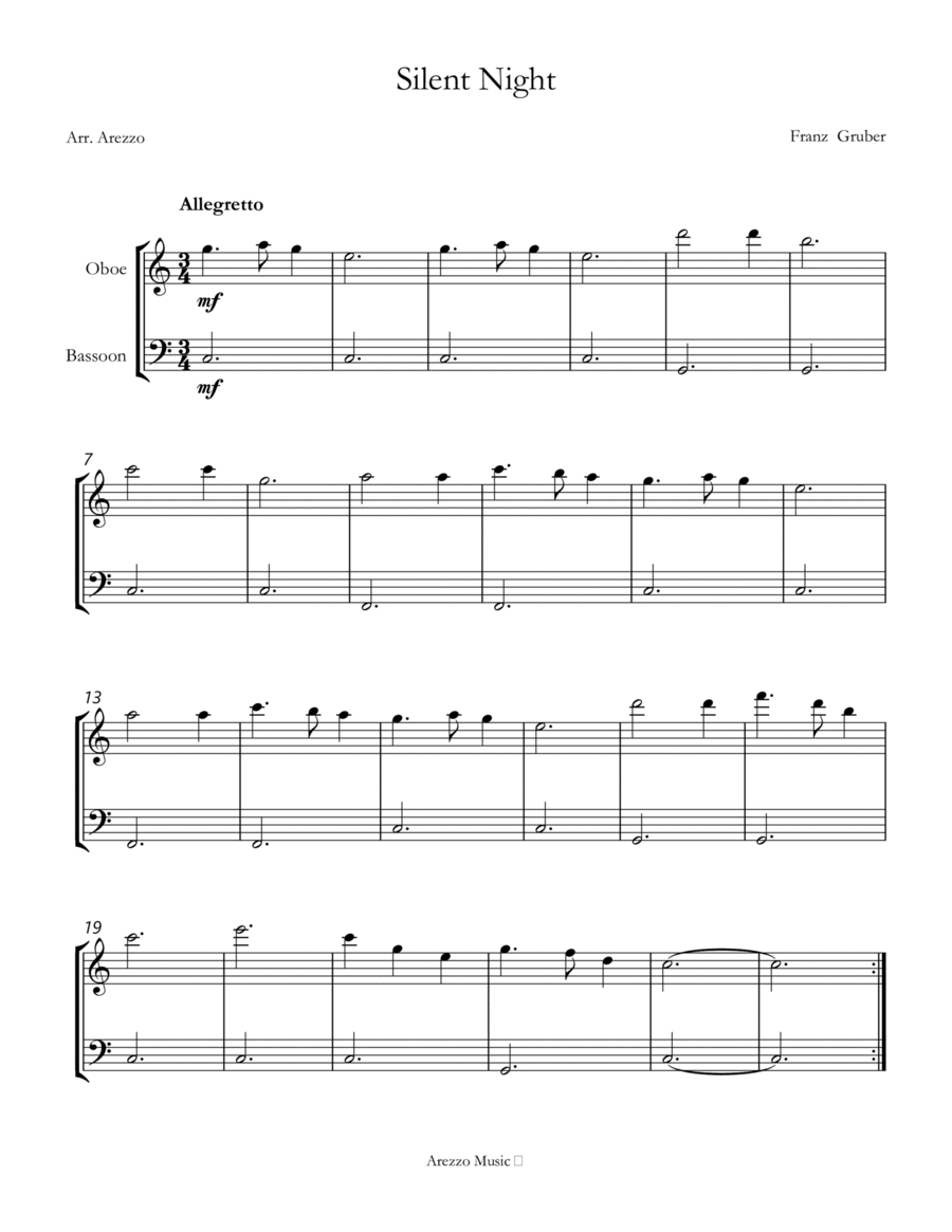 Silent Night carol for beginners sheet music for Oboe and Bassoon image number null