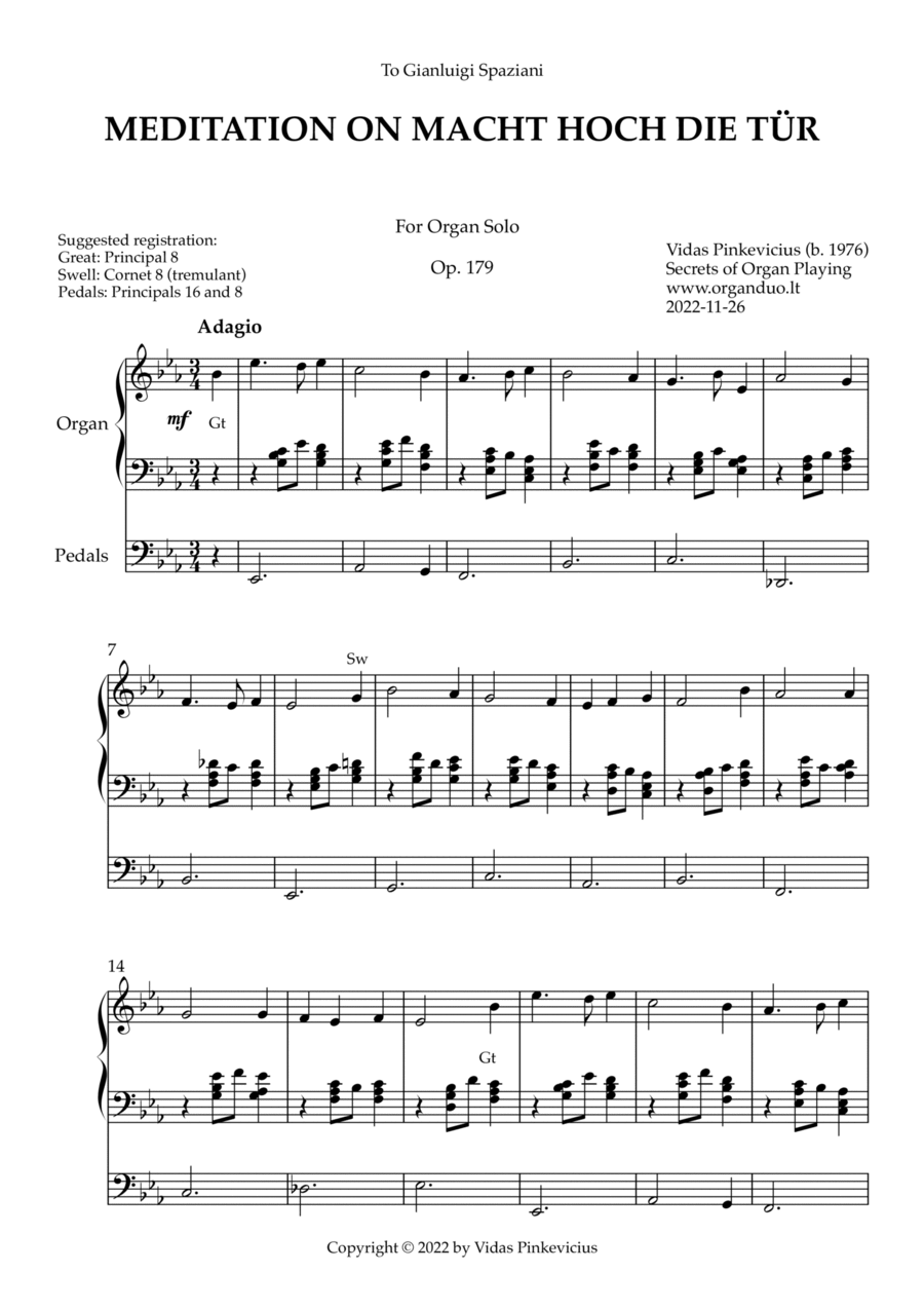 Meditation on Macht hoch die Tür, Op. 179 (Organ Solo) by Vidas Pinkevicius Organ Solo scores gallery preview page 1