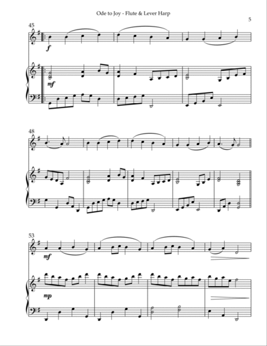 Ode to Joy, Duet for Flute & Lever Harp Flute scores gallery preview page 5
