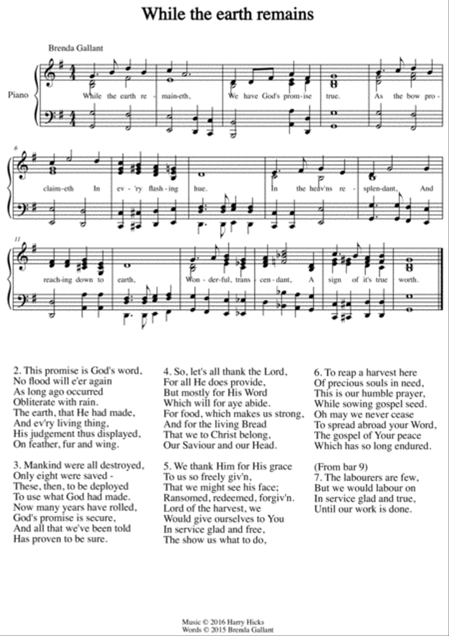 While the earth remains. A brand new hymn. Unison Choir scores gallery preview page 1