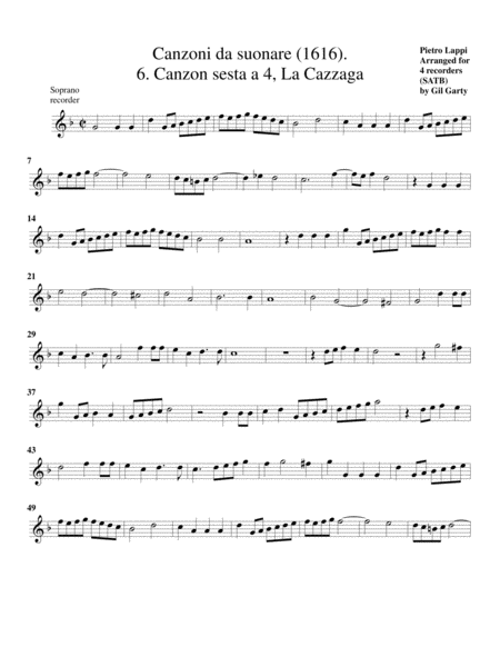 La Cazzaga a4 (Canzoni da suonare, 1616, no.6) (arrangement for 4 recorders)